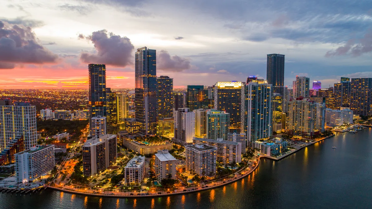 Miami Brickell skyline at sunset